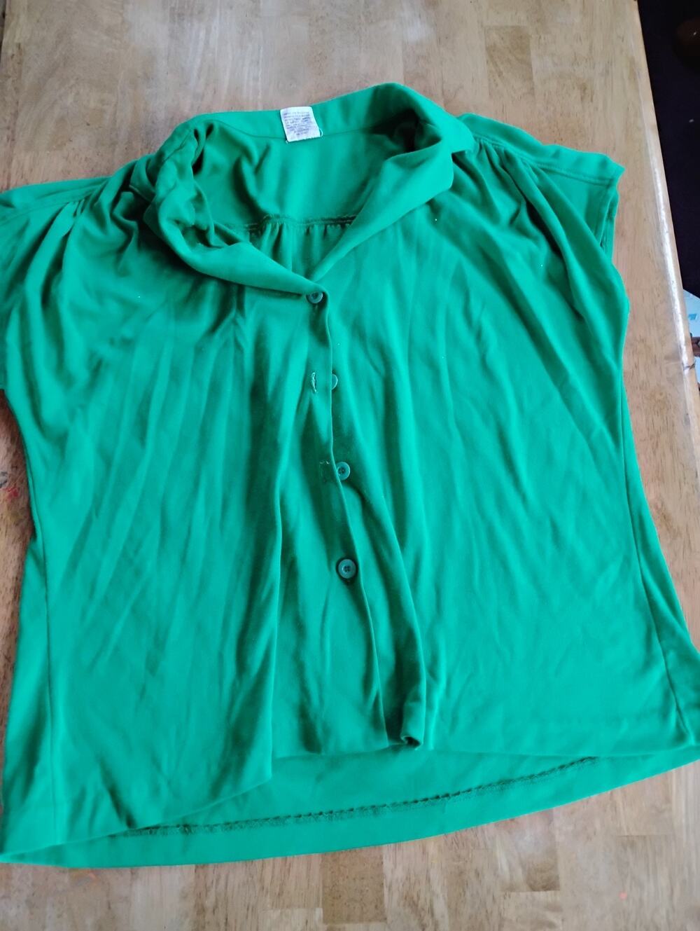 Vintage Women's Catalina Green Button Up Cotton? Short Sleeve Blouse California